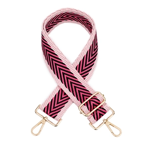 Bandoulière tissée à chevrons rose et noir avec crochets pivotants en métal doré