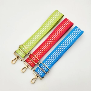 Adjustable Geometric Diamond Pattern Wide Woven Polyester Bag Shoulder Strap For Women Replacement Crossbody Handbag Belt