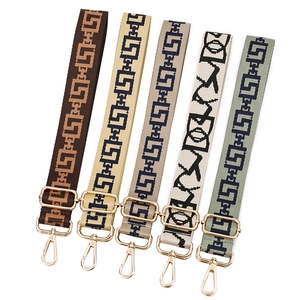 Adjustable wide replacement bag straps with geometric patterns and gold metal buckles