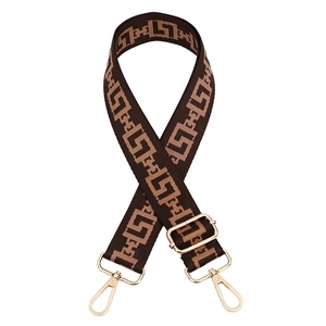 Adjustable wide replacement strap with brown geometric pattern and gold metal lobster clasps