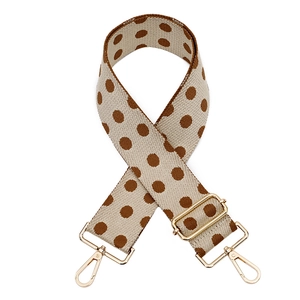 Adjustable wide canvas replacement handbag strap with brown polka dots and gold hardware