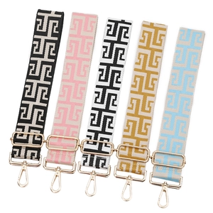 Adjustable wide jacquard bag straps with retro geometric maze pattern and gold hardware
