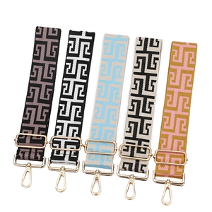 Adjustable wide jacquard bag straps with Greek key pattern and gold metal buckles