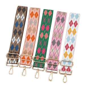 Adjustable jacquard argyle replacement shoulder straps with gold-tone metal buckles