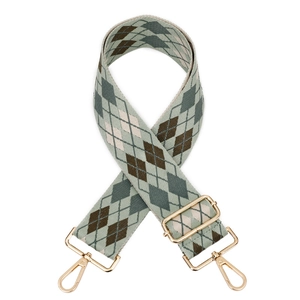 Adjustable retro argyle jacquard shoulder strap with golden metal swivel hooks