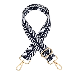 Adjustable striped jacquard bag strap with gold-tone swivel lobster clasps for crossbody use