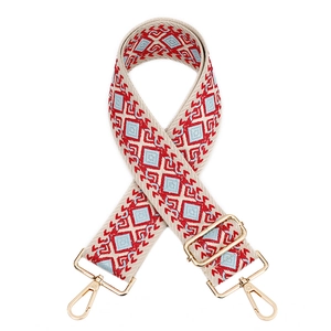 Verstellbarer bestickter Taschenriemen mit Rautenmuster und goldfarbenen Metallhaken