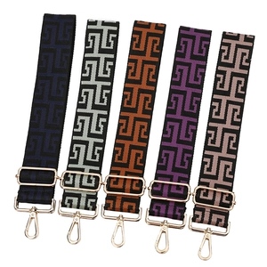 Five-pack jacquard maze pattern wide shoulder straps with gold metal buckles for handbags