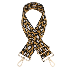 Adjustable leopard print wide shoulder strap with golden metal hooks for handbags
