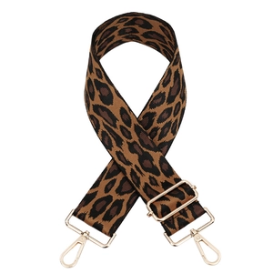 Adjustable leopard print wide shoulder strap with gold-tone hardware for crossbody bags