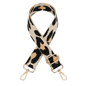 Adjustable wide leopard print bag strap with golden lobster clasps for handbags