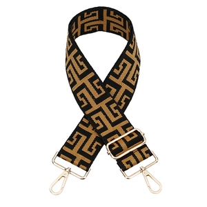 Adjustable maze pattern wide shoulder strap for handbags with gold-tone hardware buckles
