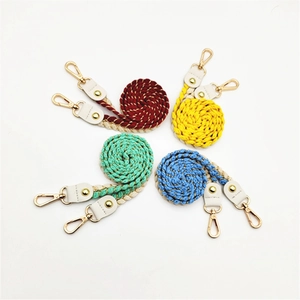 Colorful woven cotton shoulder straps with gold thread and metal lobster clasps