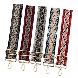 Adjustable wide replacement bag straps with geometric diamond patterns and gold hooks