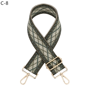 Adjustable geometric diamond pattern bag strap with light gold metal swivel hooks