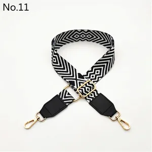 Close-up of adjustable woven strap with black and white geometric ethnic patterns