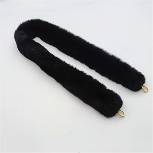 Luxurious black faux fur shoulder strap with golden metal clasps for handbags