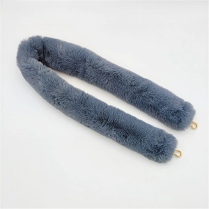 Faux fur shoulder strap for handbags in dark grey-blue with gold metal hooks