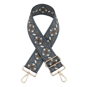 Adjustable jacquard woven bag strap with retro geometric patterns and gold metal hardware