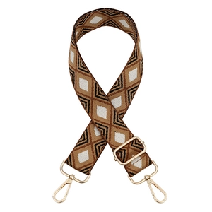Adjustable geometric diamond jacquard shoulder strap with gold metal lobster clasps