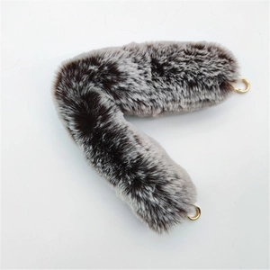 Faux fur handbag handle strap with grey and brown textures and golden round metal buckles