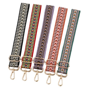 Adjustable ethnic pattern woven replacement straps for shoulder bags with gold hooks