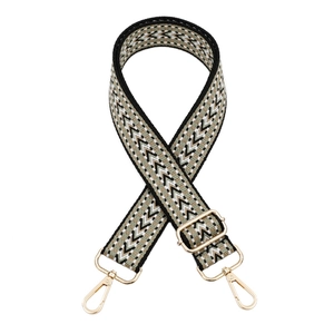 Bandoulière réglable pour sac avec motif géométrique chevron noir et blanc et crochets dorés