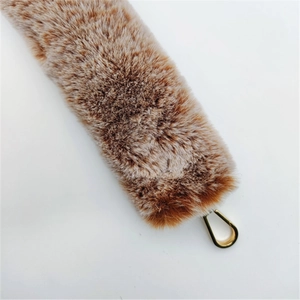 Winter faux fur handbag strap in brown gradient with elegant golden metal lobster clasp