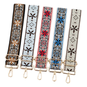 Five assorted ethnic floral wide shoulder straps with golden metal hooks for handbags