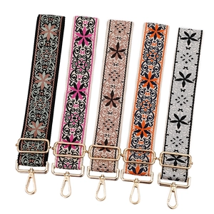 Adjustable Wide Shoulder Strap Bohemian Floral Embroidered Polyester Replacement For Handbags Crossbody Bags Women Accessories