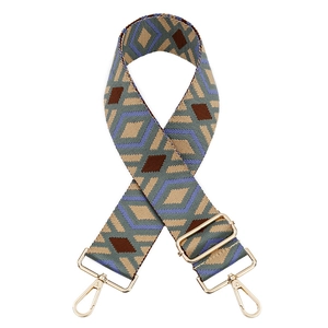 Adjustable geometric diamond pattern woven shoulder strap with gold metal hooks