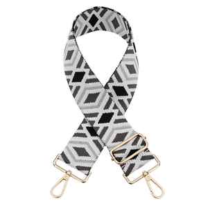 Adjustable geometric diamond jacquard bag strap with gold metal buckles for crossbody bags