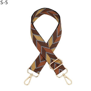 Detail view of the colorful chevron pattern fabric strap with golden metal lobster clasps