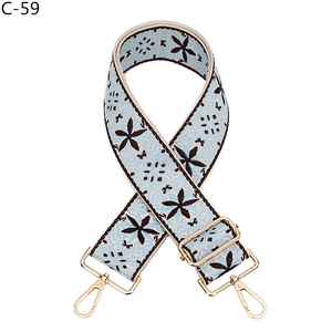 Adjustable light blue floral embroidered wide replacement strap for crossbody bags