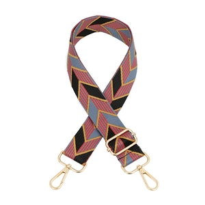 Adjustable wide replacement bag strap with blue and red geometric chevron pattern