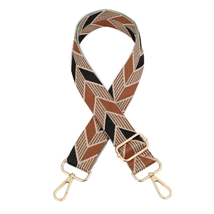 Adjustable wide replacement bag strap with brown and black geometric ethnic pattern