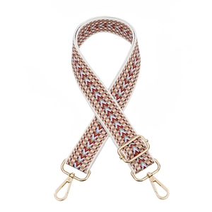 Adjustable geometric ethnic style woven bag strap with golden metal lobster clasps