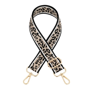 Adjustable leopard print wide canvas bag strap with shiny gold metal swivel hooks
