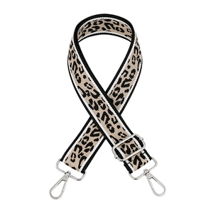 Adjustable leopard print wide shoulder strap with silver hooks for crossbody bags