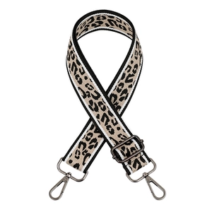 Adjustable leopard print wide jacquard strap for crossbody bags with gunmetal buckles