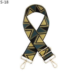 Adjustable retro geometric wide shoulder strap with mustard and navy jacquard pattern