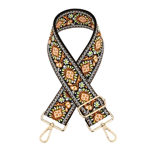 Adjustable bohemian dandelion jacquard wide shoulder strap with golden metal hardware