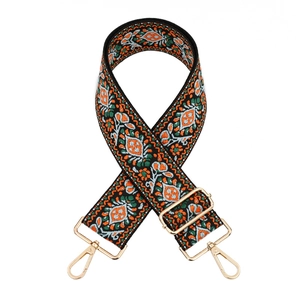 Ethnic dandelion pattern thick adjustable wide bag strap with golden metal lobster clasps