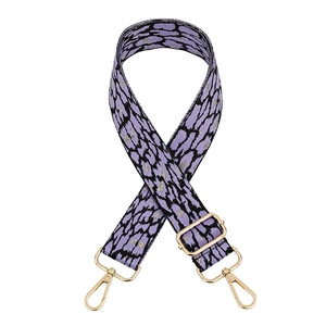 Adjustable purple leopard print replacement strap for crossbody bags with gold hooks