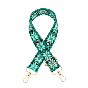 Ethnic peacock green geometric woven replacement shoulder strap with gold lobster clasps