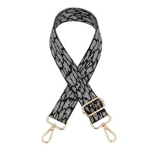 Adjustable leopard print bag strap with golden metal hooks and jacquard texture