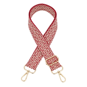 Adjustable jacquard woven guitar strap for handbags with red white diamond pattern