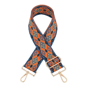 Adjustable wide replacement strap with orange and blue geometric diamond embroidery
