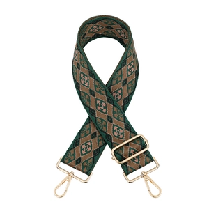 Adjustable wide replacement shoulder strap with diamond pattern and gold metal hooks