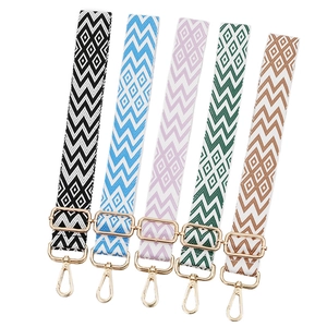 Adjustable colorful jacquard shoulder strap set with geometric diamond wave patterns